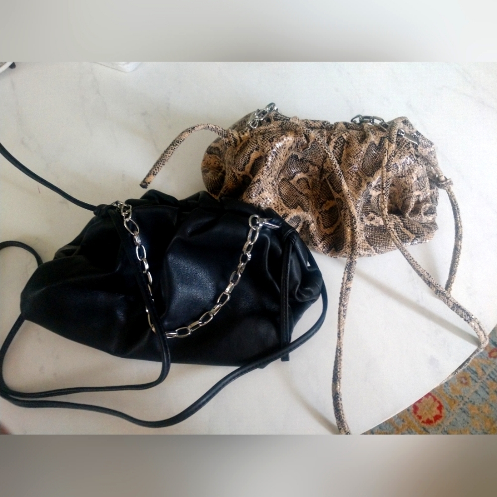 Black leather and faux snakeskin clutches NWOT